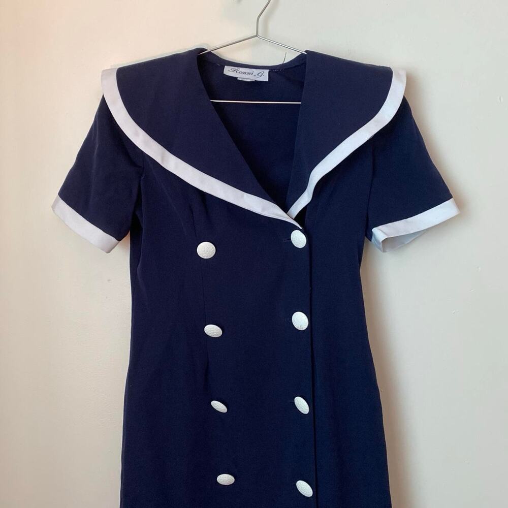 Vintage 50s/60s Navy Blue Sailor Dress Women's 6